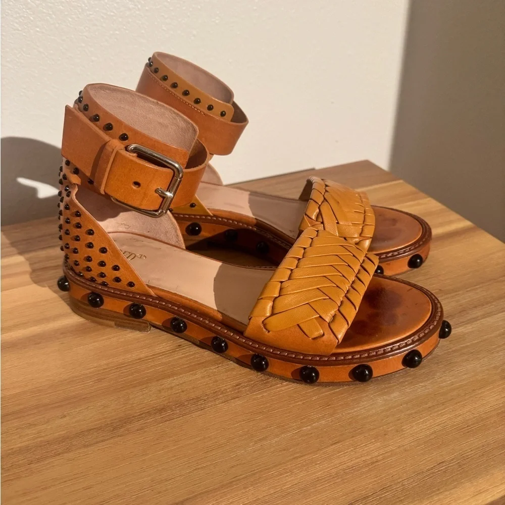 Valentino Garavani Red Leather Strappy Sandals Brown Studded Size 39 US 9 Brown - Picture 2 of 11